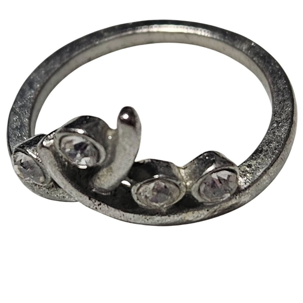 Silver Tone Ring Size 7Clear Rhinestone Accents Unique Swirl Design Jewelry
